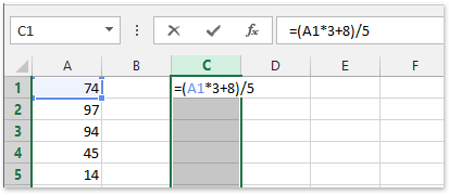 inster mac excel equation for column